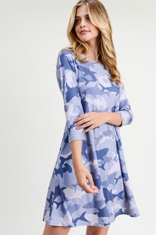 Women's Camouflage Shark Print A-Line Dress style 2
