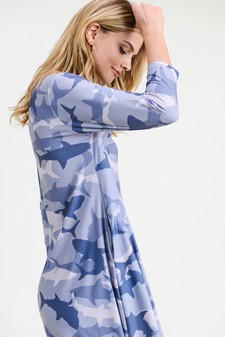 Women's Camouflage Shark Print A-Line Dress style 4
