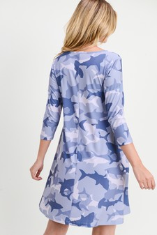 Women's Camouflage Shark Print A-Line Dress style 6