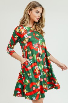 Women's Nutcracker Christmas Print A-Line Dress style 4