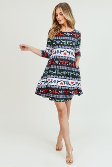 Women's Fair Isle Reindeer Print A-Line Dress style 4