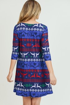 Women's Fair Isle Reindeer Print A-Line Dress style 3