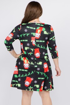 Women's Ho Ho Ho Santa Print A-Line Dress style 3