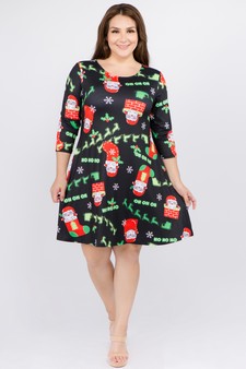 Women's Ho Ho Ho Santa Print A-Line Dress style 4