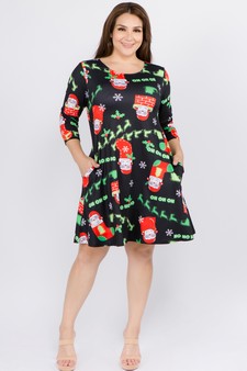 Women's Ho Ho Ho Santa Print A-Line Dress style 5