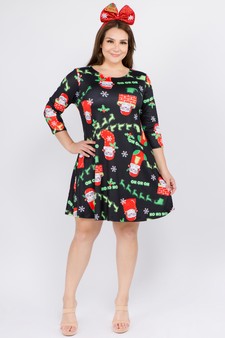 Women's Ho Ho Ho Santa Print A-Line Dress style 6