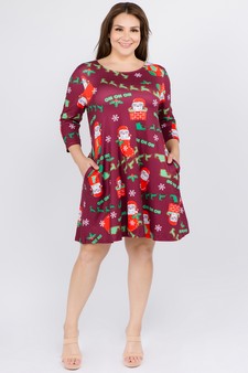 Women's Ho Ho Ho Santa Print A-Line Dress style 4