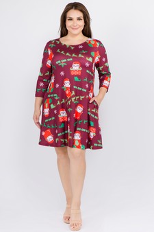 Women's Ho Ho Ho Santa Print A-Line Dress style 5