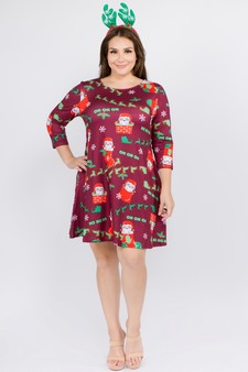 Women's Ho Ho Ho Santa Print A-Line Dress style 6