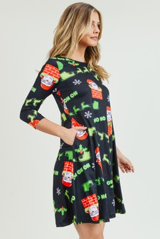 Women's Ho Ho Ho Santa Print A-Line Dress style 2