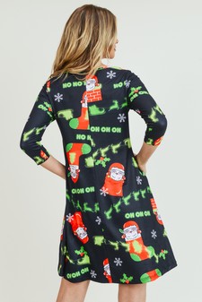 Women's Ho Ho Ho Santa Print A-Line Dress style 3