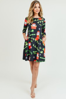 Women's Ho Ho Ho Santa Print A-Line Dress style 5