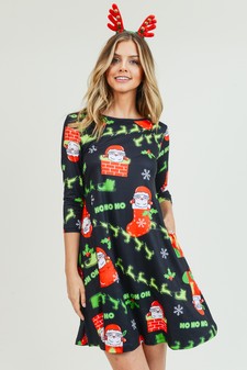 Women's Ho Ho Ho Santa Print A-Line Dress style 6