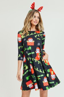 Women's Ho Ho Ho Santa Print A-Line Dress style 7