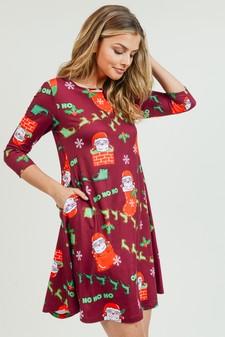 Women's Ho Ho Ho Santa Print A-Line Dress style 2