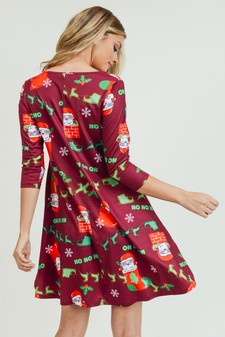 Women's Ho Ho Ho Santa Print A-Line Dress style 3