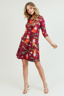 Women's Ho Ho Ho Santa Print A-Line Dress style 5