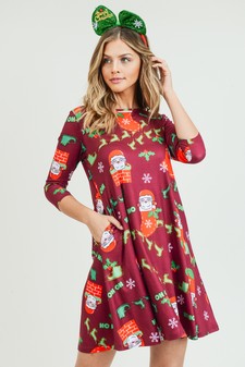 Women's Ho Ho Ho Santa Print A-Line Dress style 6