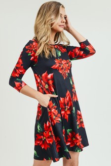 Women's Christmas Poinsettia Flower Print Dress style 2