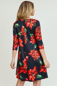 Women's Christmas Poinsettia Flower Print Dress style 3