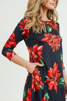 Women's Christmas Poinsettia Flower Print Dress style 4