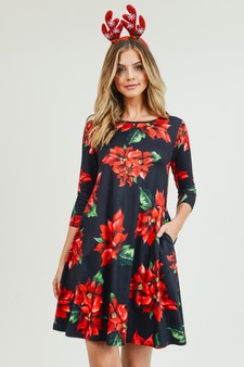 Women's Christmas Poinsettia Flower Print Dress style 5