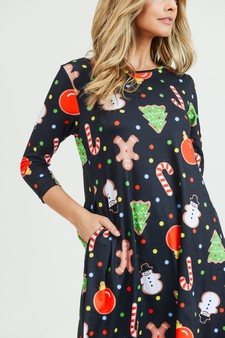 Women's Gingerbread Cookie Print A-Line Dress (Small only) style 3