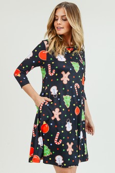 Women's Gingerbread Cookie Print A-Line Dress (Small only) style 4