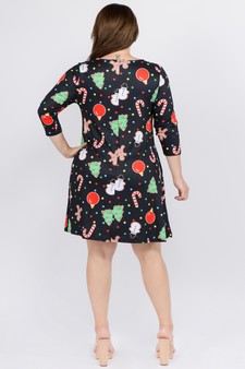 Women's Gingerbread Cookie Print A-Line Dress style 4