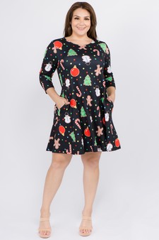 Women's Gingerbread Cookie Print A-Line Dress style 5