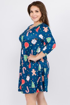 Women's Gingerbread Cookie Print A-Line Dress style 2