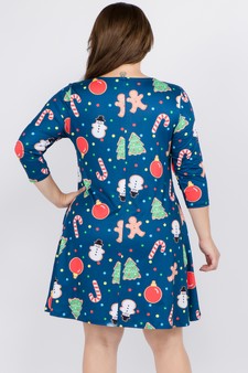 Women's Gingerbread Cookie Print A-Line Dress style 3