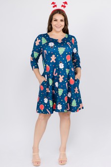 Women's Gingerbread Cookie Print A-Line Dress style 6