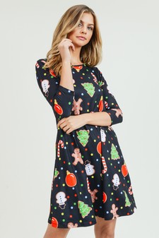 Women's Gingerbread Cookie Print A-Line Dress style 2