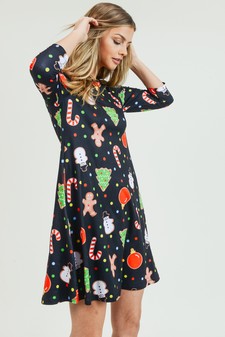 Women's Gingerbread Cookie Print A-Line Dress style 3