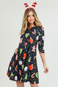 Women's Gingerbread Cookie Print A-Line Dress style 7