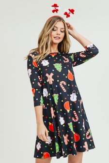 Women's Gingerbread Cookie Print A-Line Dress style 8