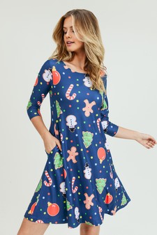 Women's Gingerbread Cookie Print A-Line Dress style 2