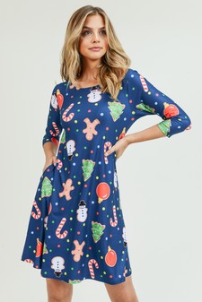 Women's Gingerbread Cookie Print A-Line Dress style 3