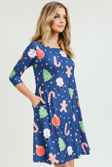 Women's Gingerbread Cookie Print A-Line Dress style 4