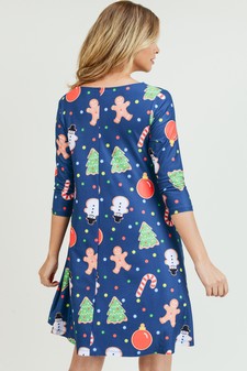 Women's Gingerbread Cookie Print A-Line Dress style 5