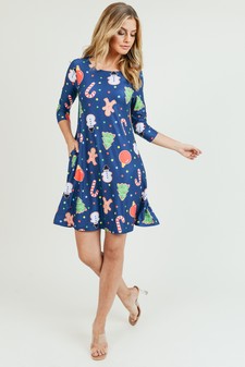 Women's Gingerbread Cookie Print A-Line Dress style 6