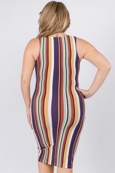Women’s Sleeveless Multicolored Striped Bodycon Dress style 3