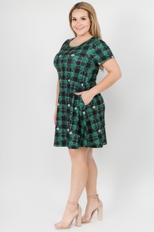 Women's Plaid Clover Print Dress with Pockets style 2