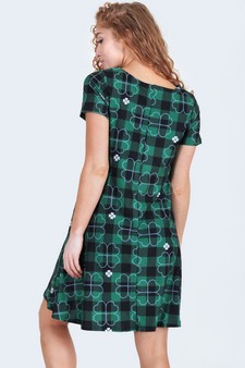 Women's Plaid Clover Print Dress with Pockets style 3