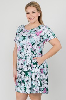 Women's Aqua Floral Blossom Dress with Pockets style 2