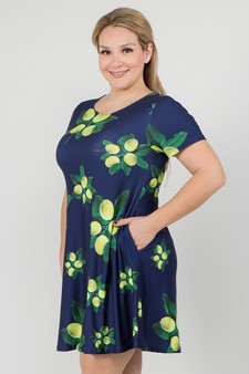 Women's Lots of Lemon Print Dress with Pockets style 2