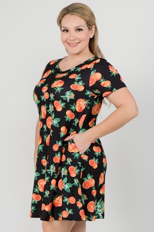 Women's Orange Fruit Dress with Pockets style 2