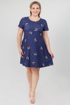 Women's Sweet Cherry Print Dress with Pockets style 4