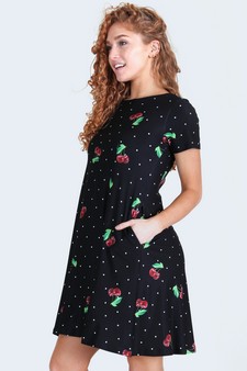 Women's Sweet Cherry Print Dress with Pockets style 2